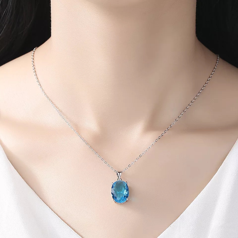 Collar Cristal Ovalo Azul - Imagen 3