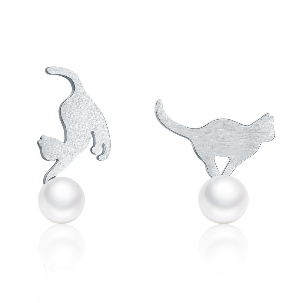 Aros Plata 925 Gatitos Perla