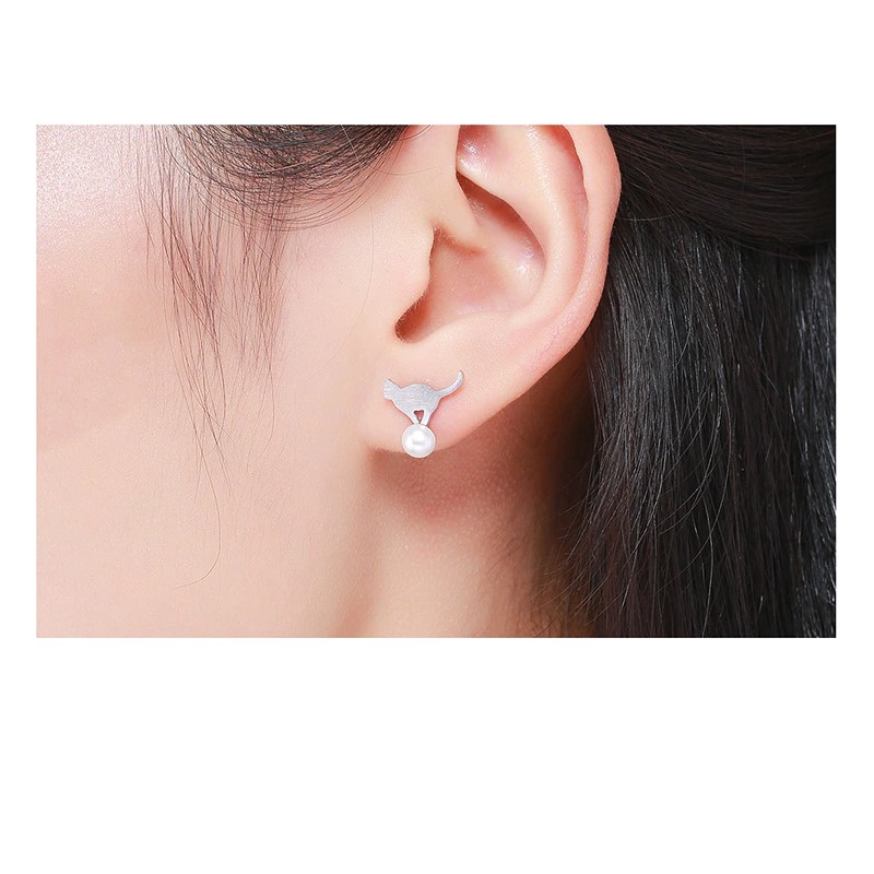 Aros Plata 925 Gatitos Perla - Imagen 4