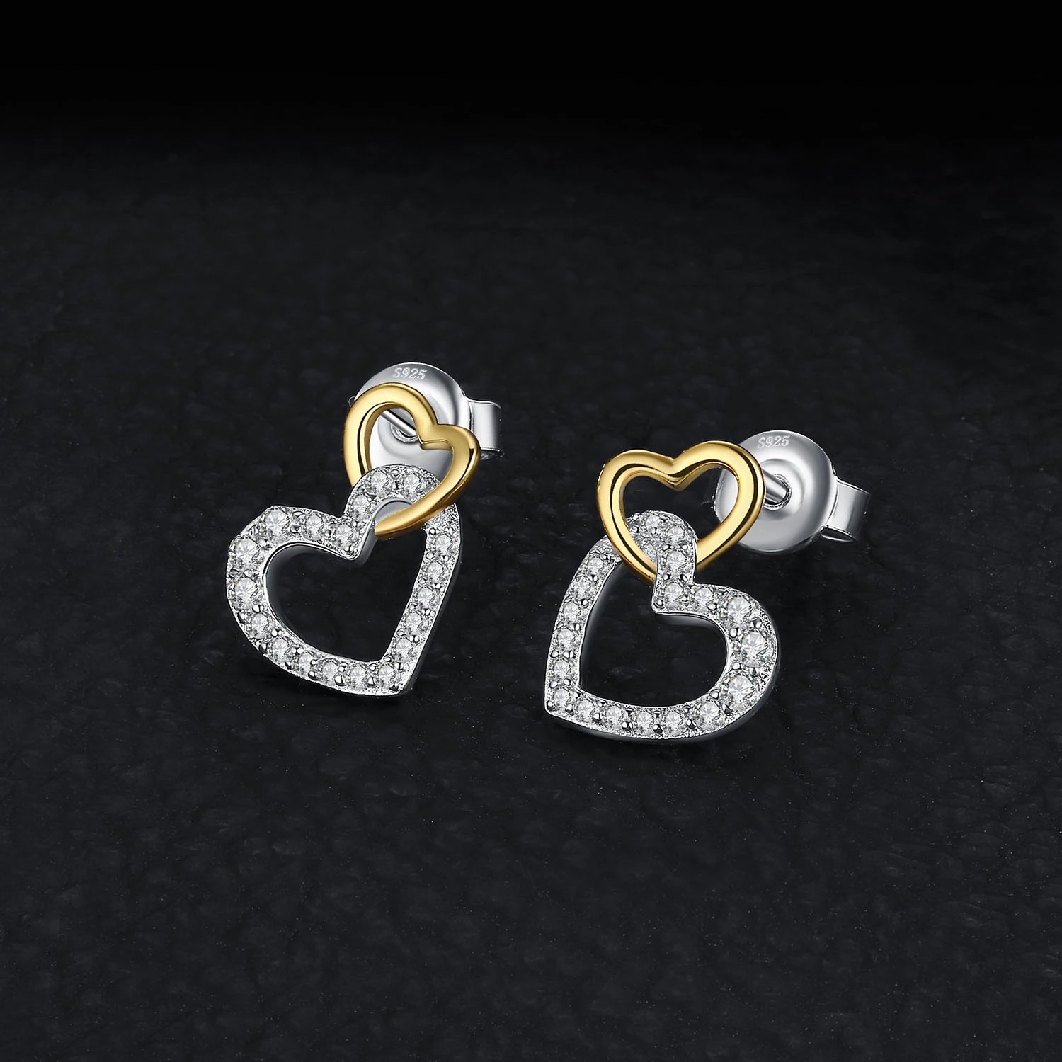 Aros Plata 925 Doble Corazon - Imagen 3