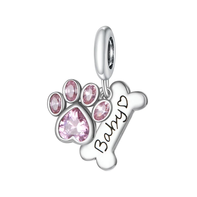 Charm Dije Plata 925 Hueso Patita Rosada