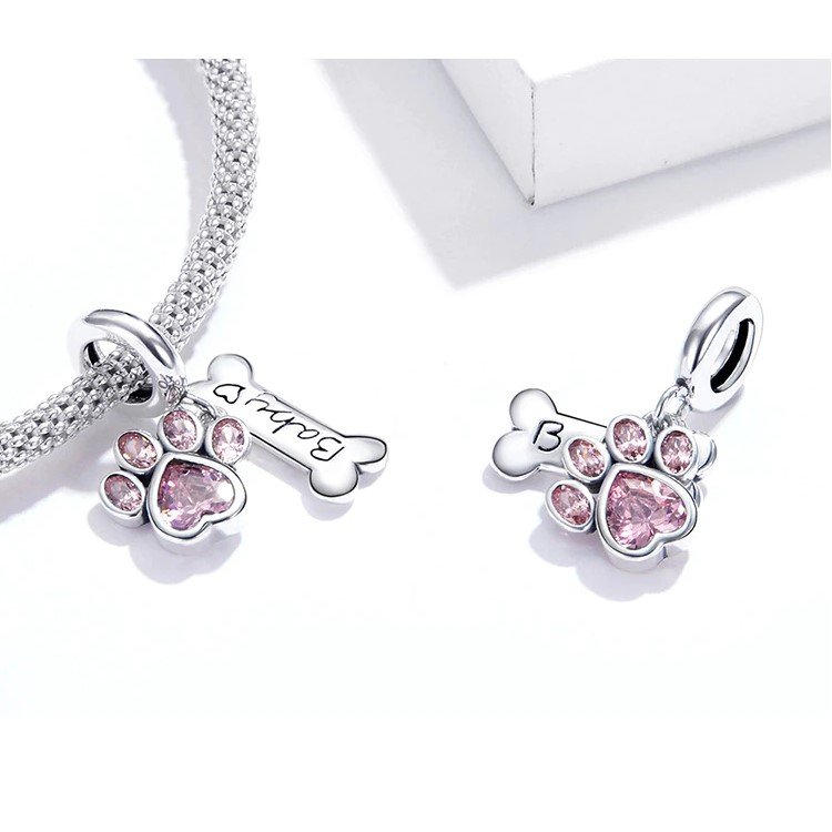 Charm Dije Plata 925 Hueso Patita Rosada - Imagen 3
