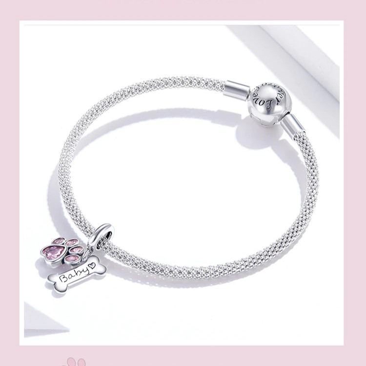 Charm Dije Plata 925 Hueso Patita Rosada - Imagen 4