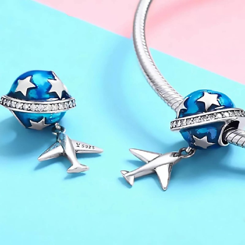 Charm Dije Plata 925 Avion y Planeta - Imagen 2