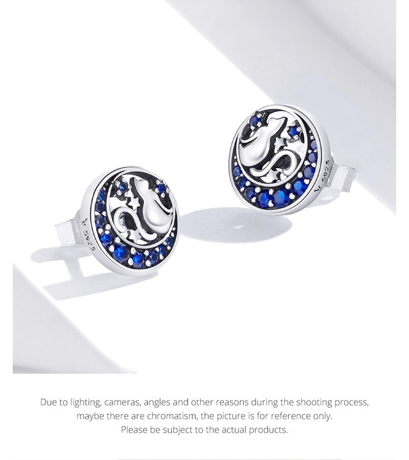 Aros Plata 925 Gato en Luna Azul - Imagen 5