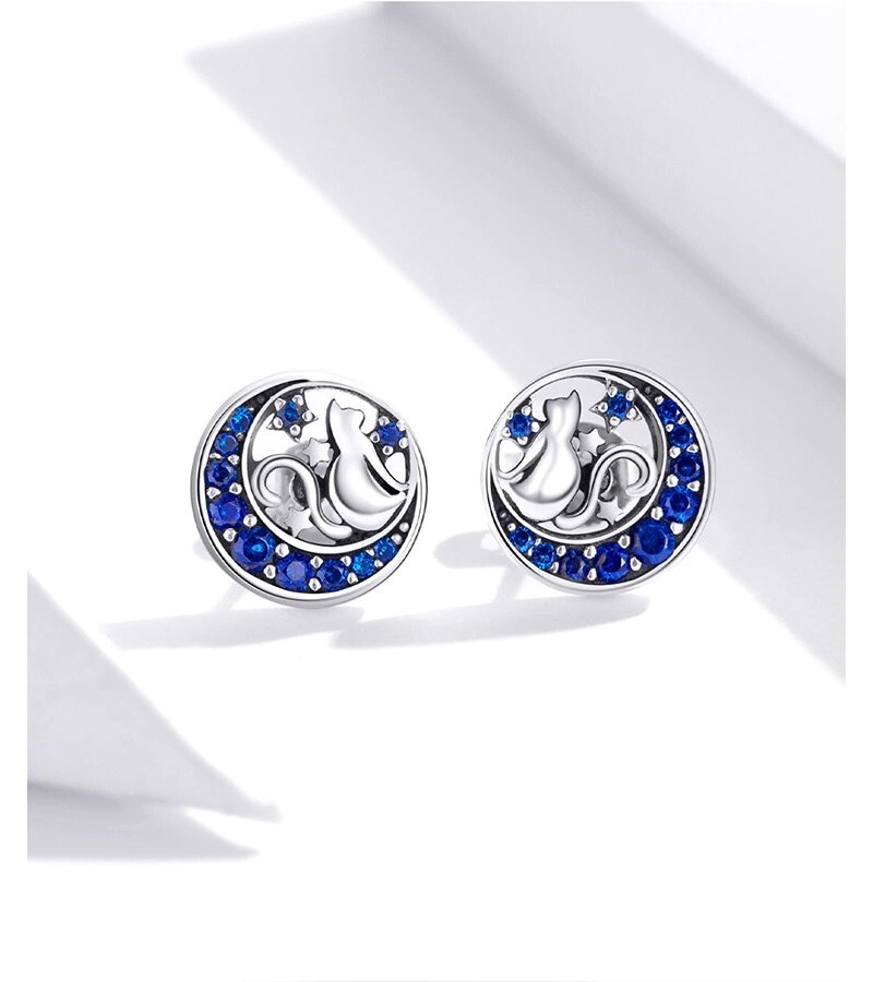 Aros Plata 925 Gato en Luna Azul - Imagen 6