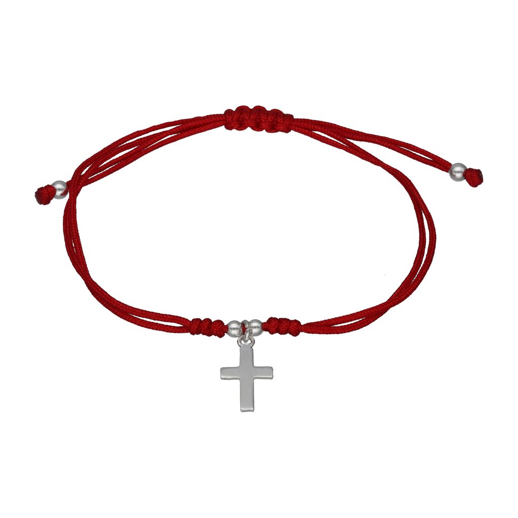 Pulsera Plata 925 Hilo Rojo Trenzado Cruz