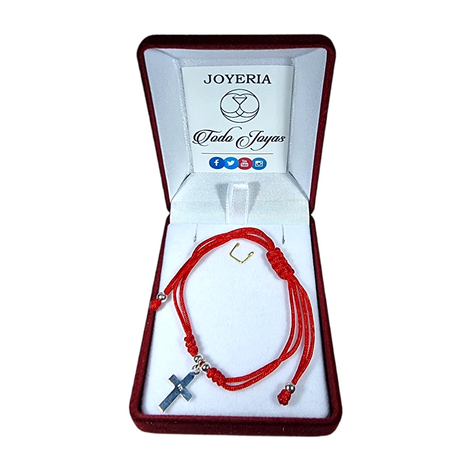 Pulsera Plata 925 Hilo Rojo Trenzado Cruz - Imagen 2
