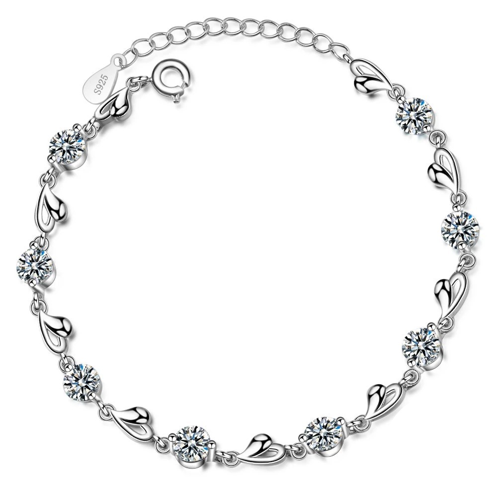 Pulsera Corazones y Circones Plateada