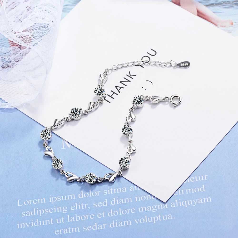 Pulsera Corazones y Circones Plateada - Imagen 3