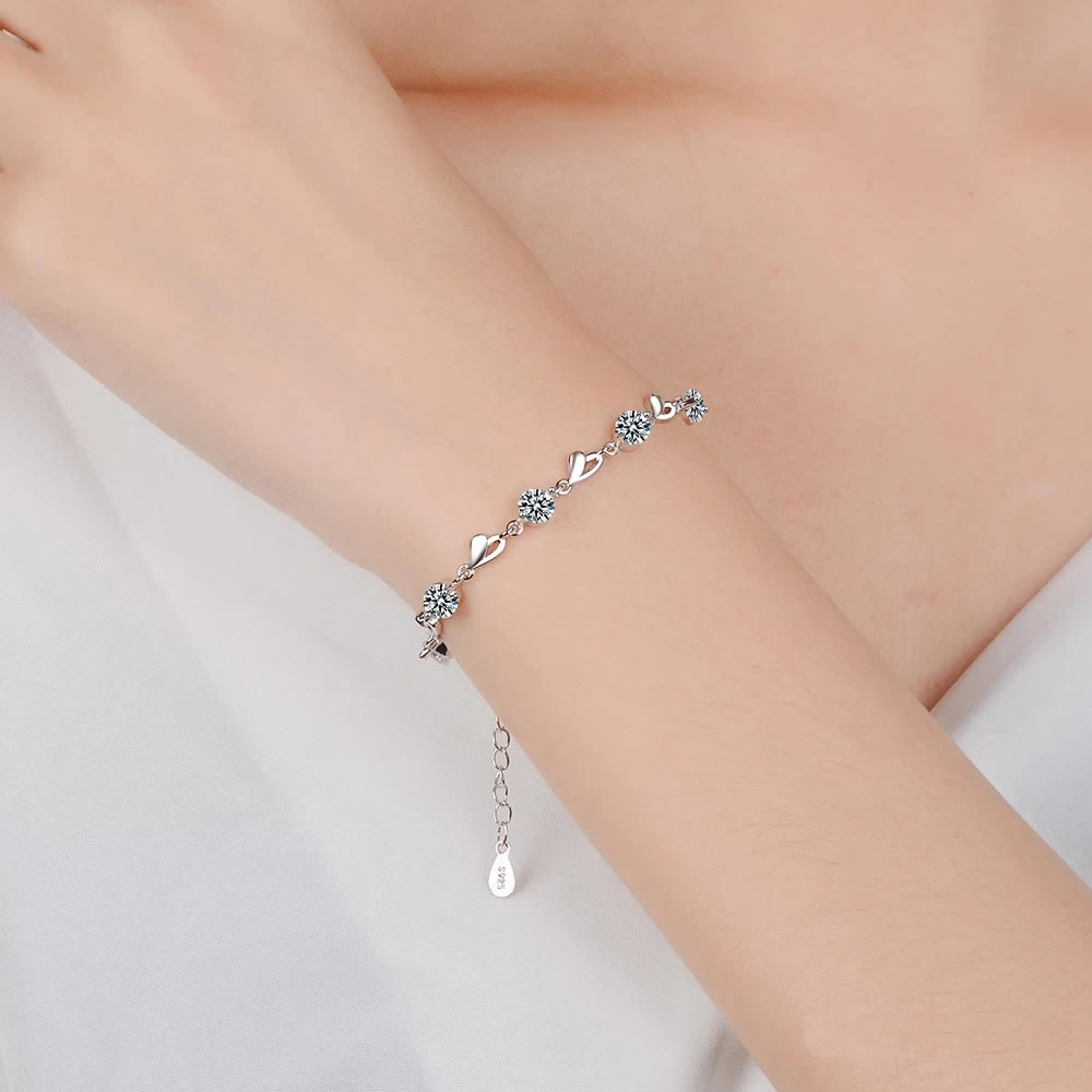 Pulsera Corazones y Circones Plateada - Imagen 4