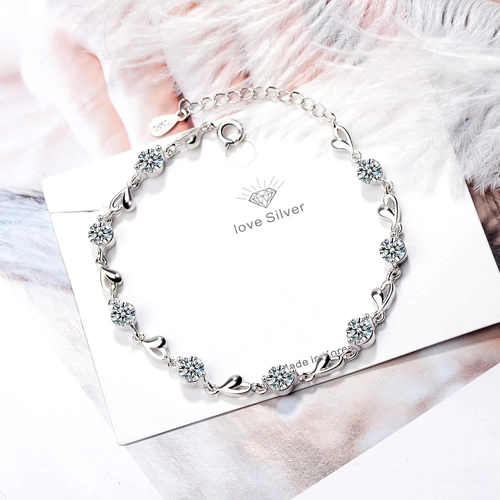Pulsera Corazones y Circones Plateada - Imagen 5