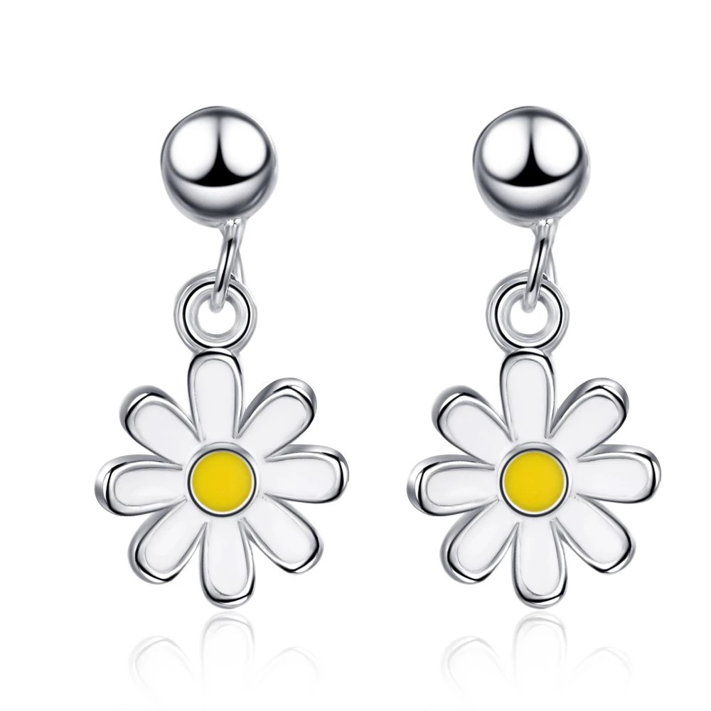 Aros Flor Margarita Plateados