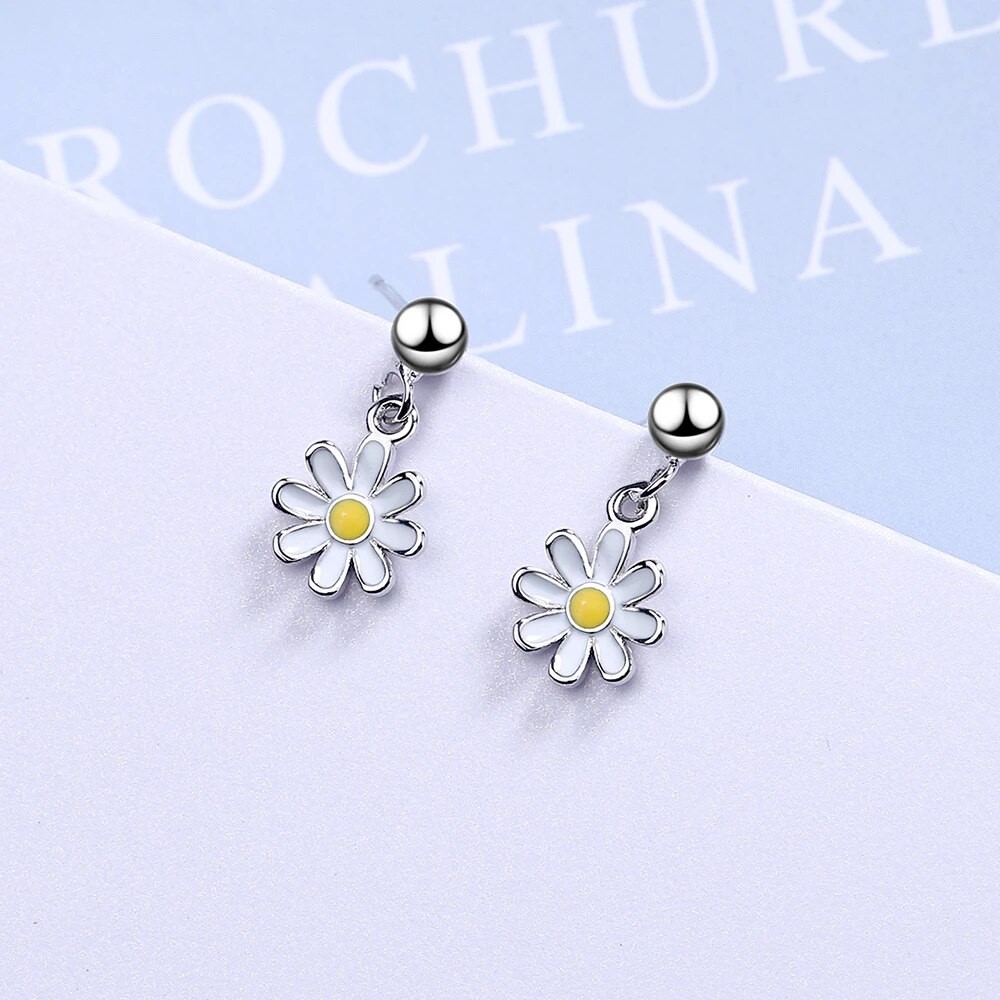 Aros Flor Margarita Plateados - Imagen 7