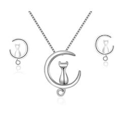 Conjunto Collar y Aros Gatitos en Luna Plateado