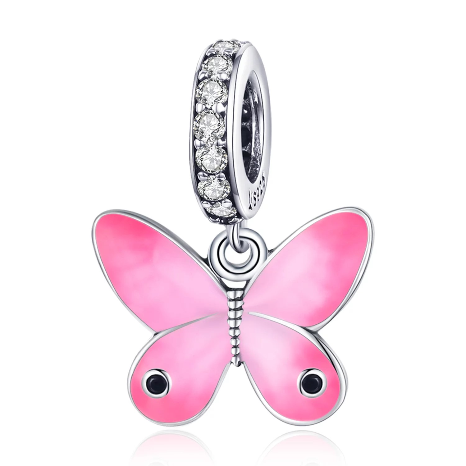 Charm Dije Plata 925 Mariposa Rosada