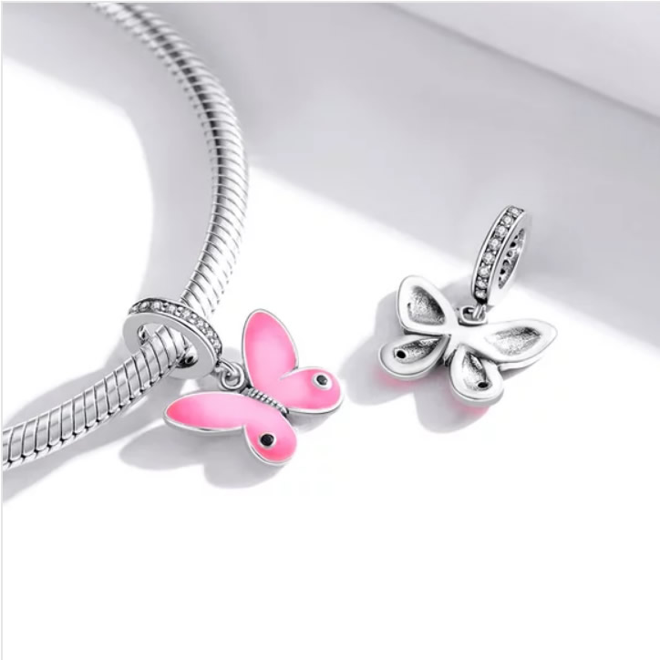 Charm Dije Plata 925 Mariposa Rosada - Imagen 2