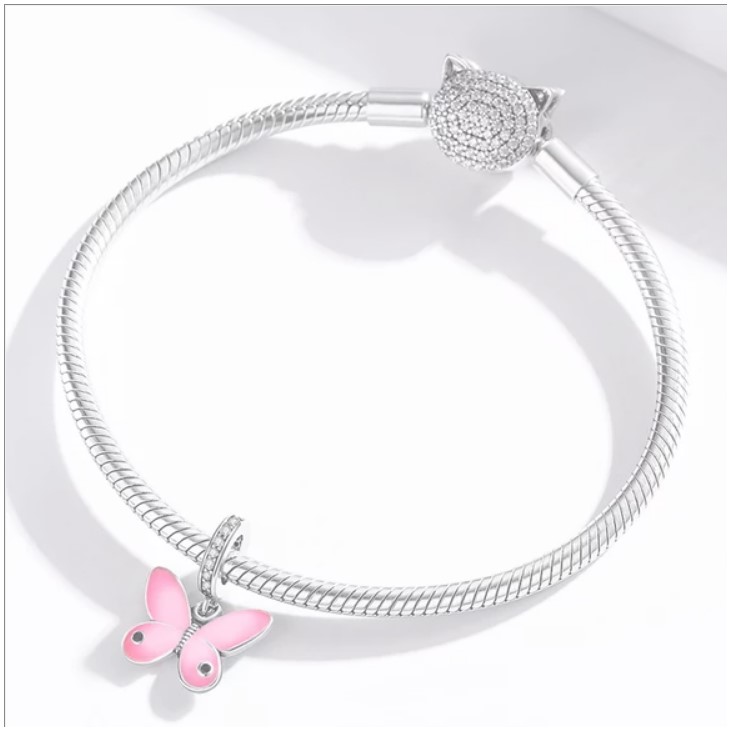 Charm Dije Plata 925 Mariposa Rosada - Imagen 3