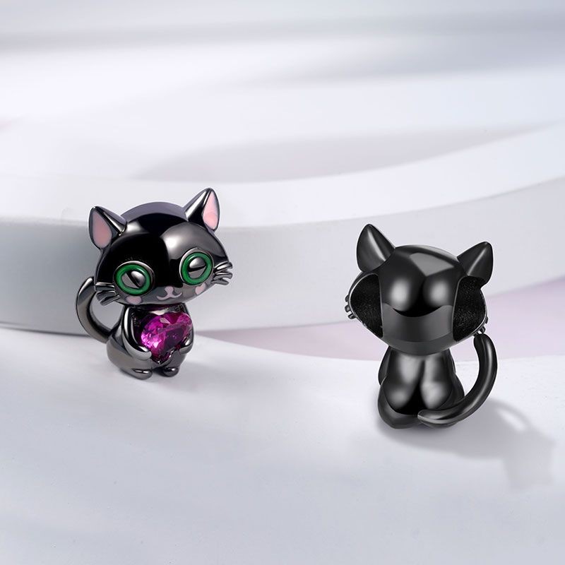 Charm Dije Plata 925 Gato Negro Love - Imagen 2