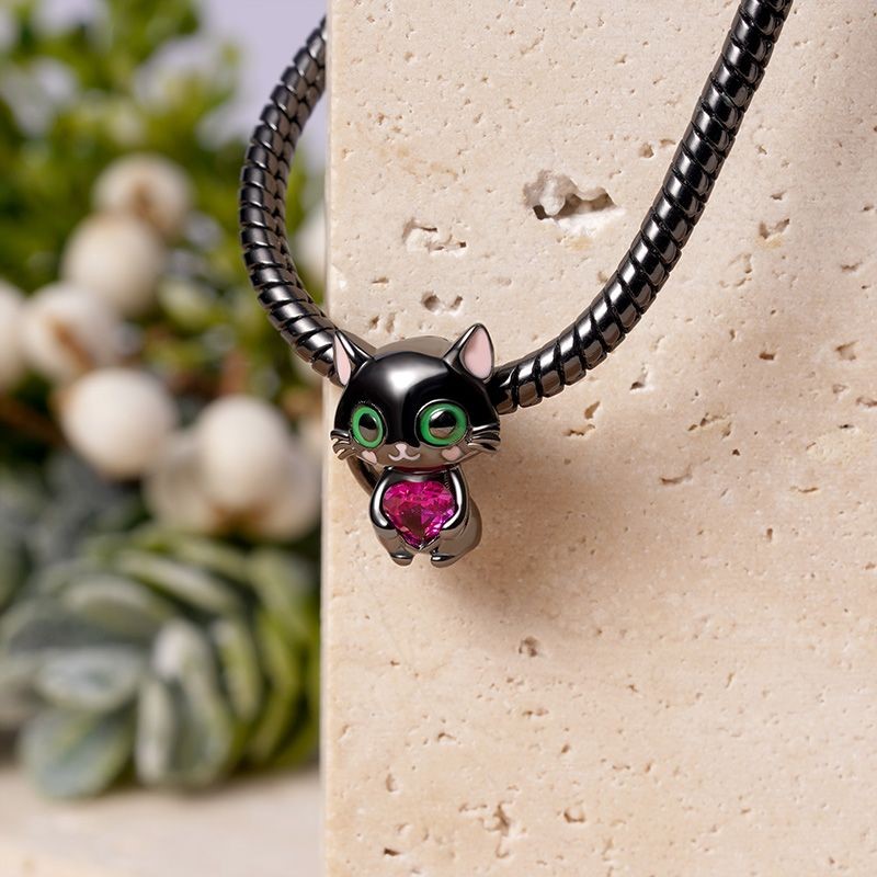 Charm Dije Plata 925 Gato Negro Love - Imagen 3