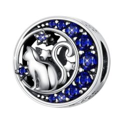 Charm Dije Plata 925 Gato en Luna Azul