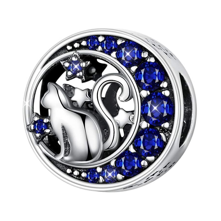 Charm Dije Plata 925 Gato en Luna Azul