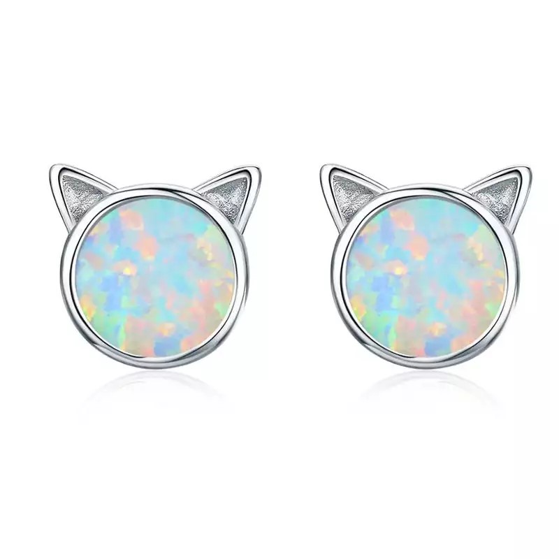 Aros Plata 925 Gatito Opal