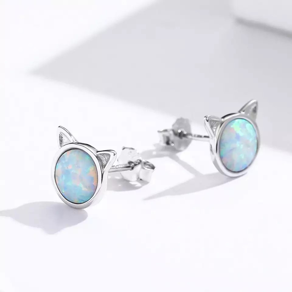 Aros Plata 925 Gatito Opal - Imagen 3