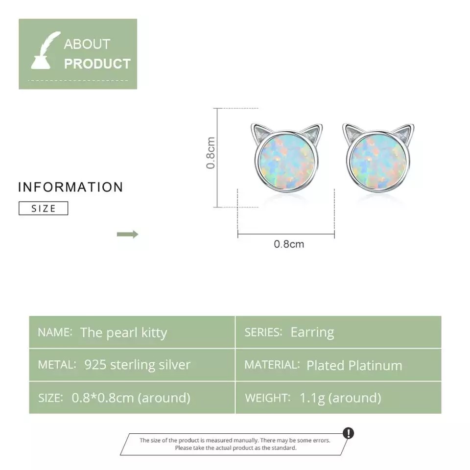 Aros Plata 925 Gatito Opal - Imagen 6