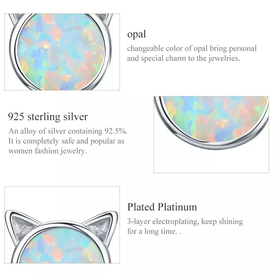 Aros Plata 925 Gatito Opal - Imagen 7