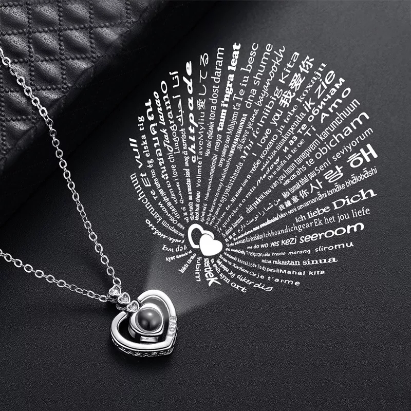 Collar Corazon Te Amo en 100 Idiomas Love Plateado - Imagen 5