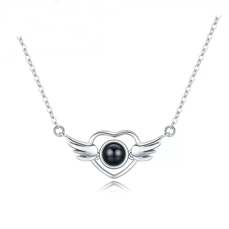 Collar Corazon Alas Te Amo en 100 Idiomas Plateado