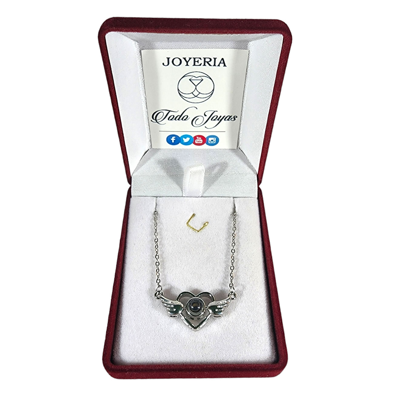 Collar Corazon Alas Te Amo en 100 Idiomas Plateado - Imagen 2