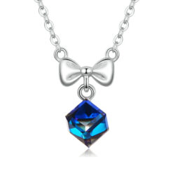 Collar Plata 925 Cinta y Cristal Azul Tornasol