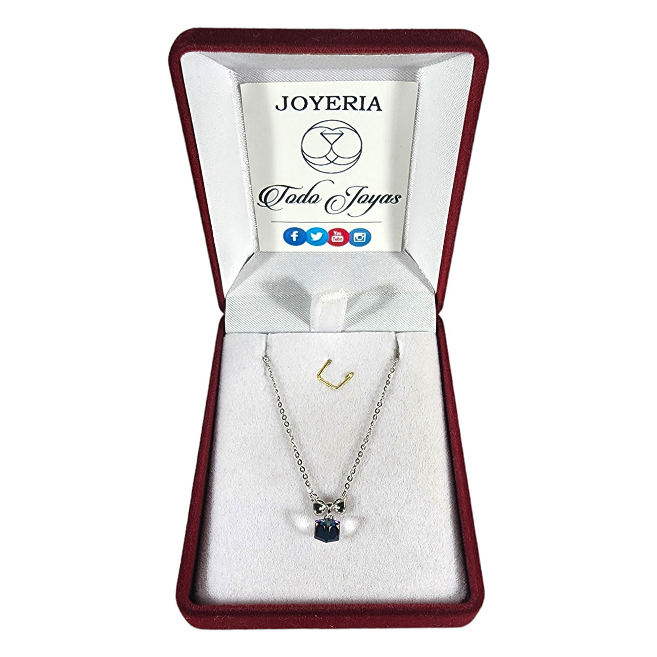 Collar Plata 925 Cinta y Cristal Azul Tornasol - Imagen 2