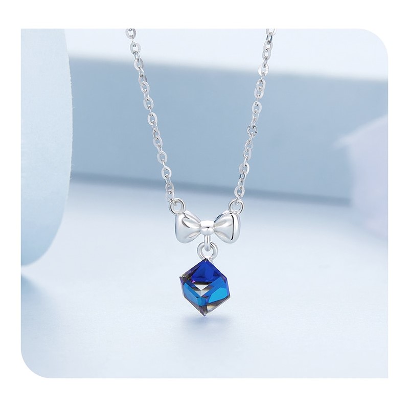 Collar Plata 925 Cinta y Cristal Azul Tornasol - Imagen 5