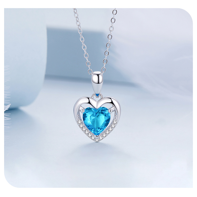 Collar Plata 925 Corazon Azul - Imagen 4