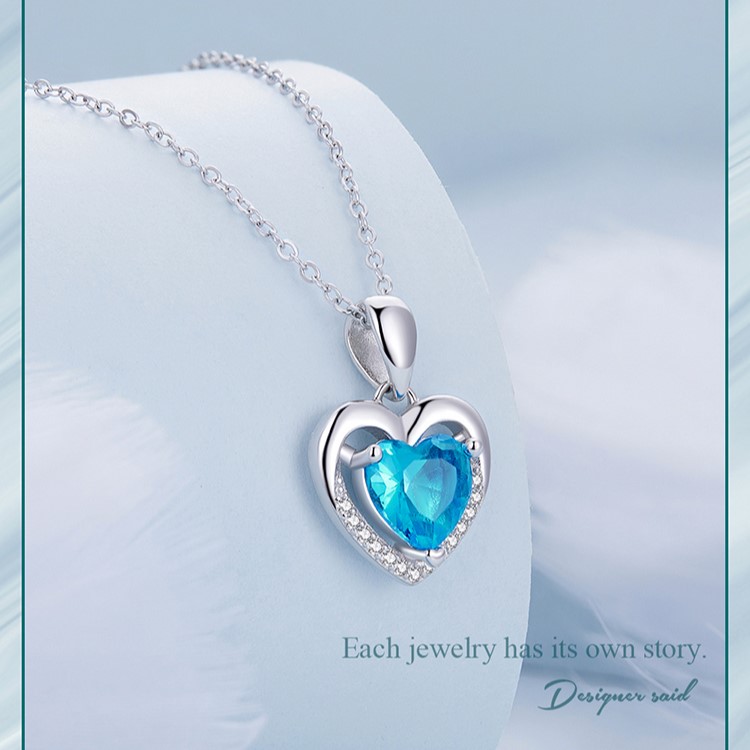 Collar Plata 925 Corazon Azul - Imagen 5