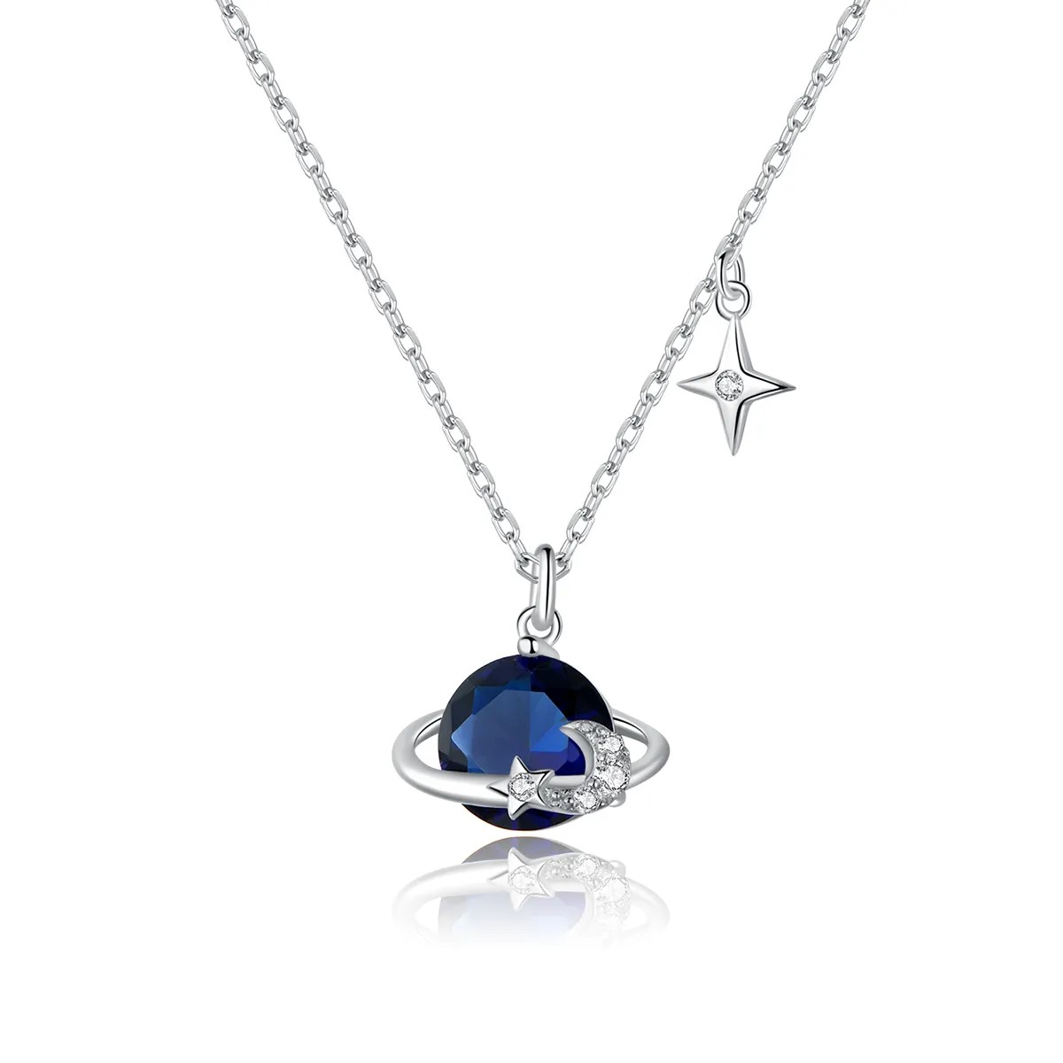 Collar Plata 925 Planeta Azul y Estrellas