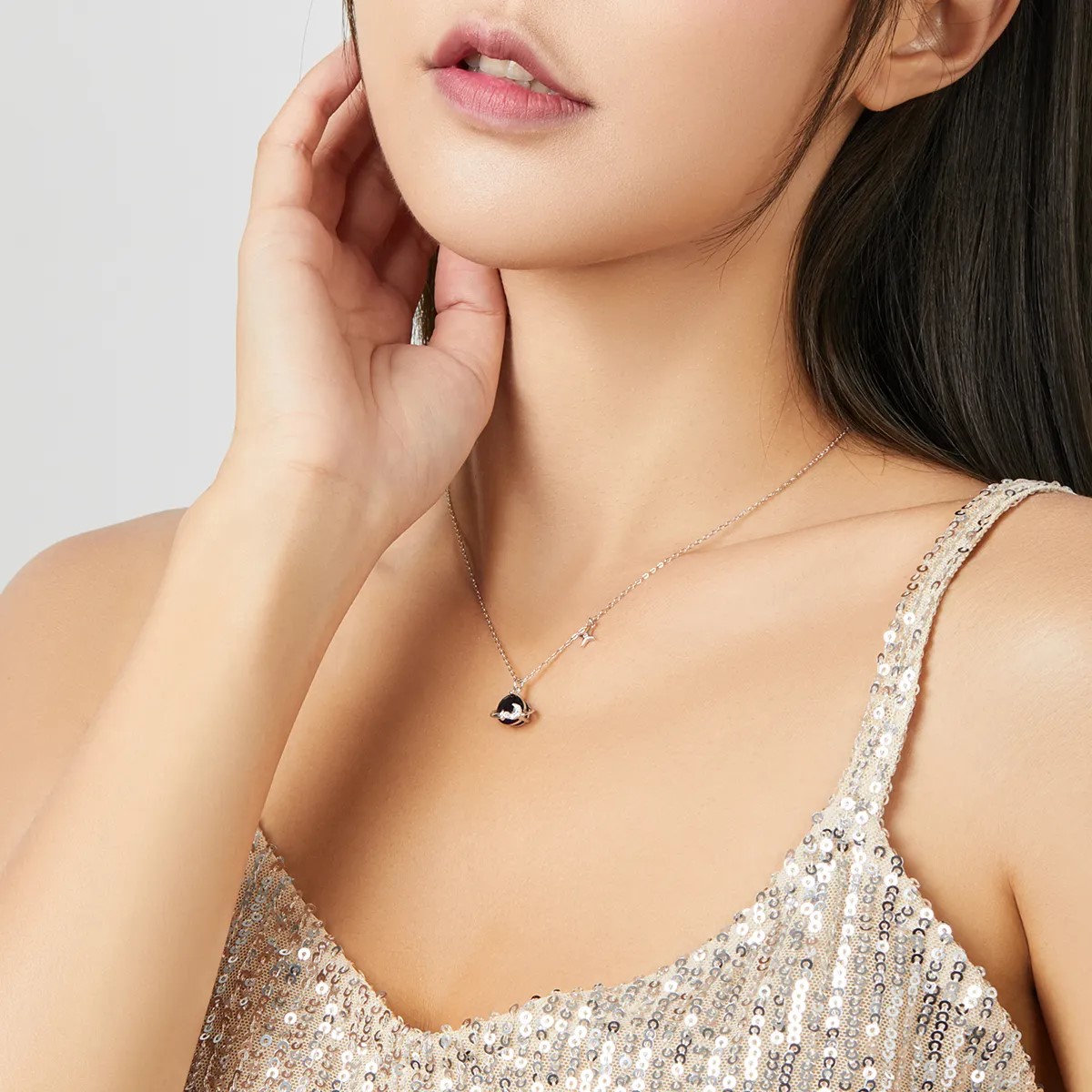 Collar Plata 925 Planeta Azul y Estrellas - Imagen 3