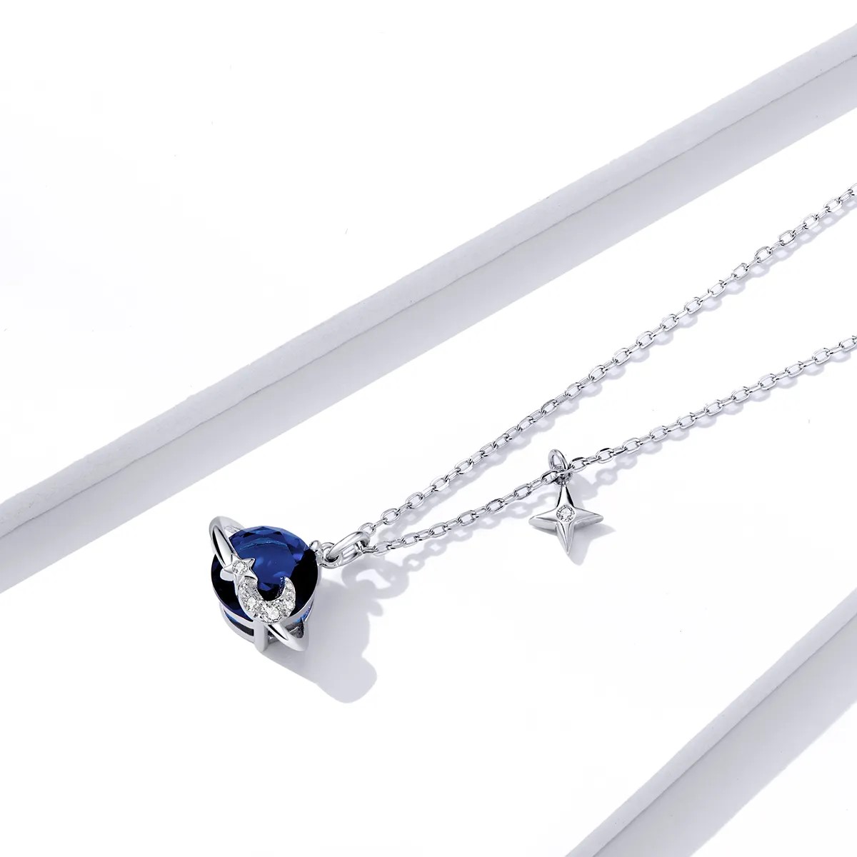 Collar Plata 925 Planeta Azul y Estrellas - Imagen 4