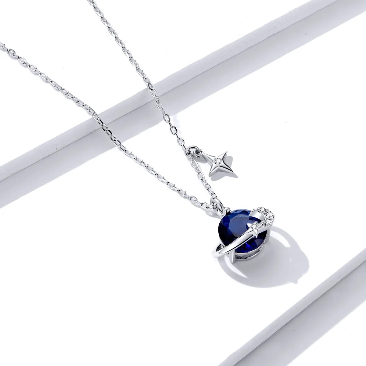 Collar Plata 925 Planeta Azul y Estrellas - Imagen 5