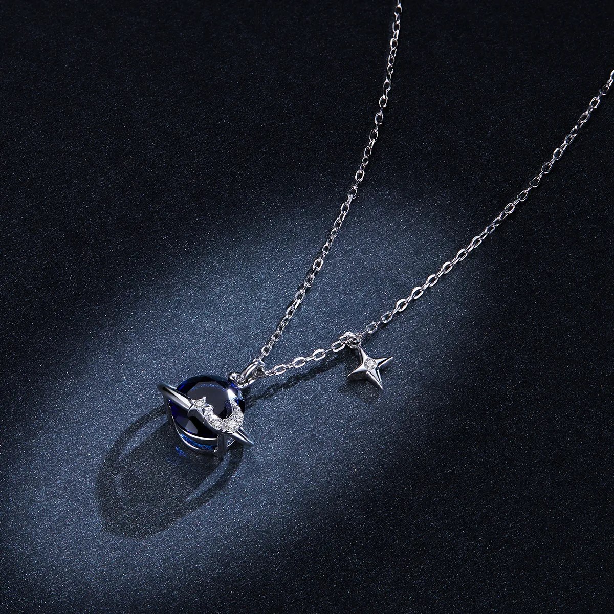 Collar Plata 925 Planeta Azul y Estrellas - Imagen 7