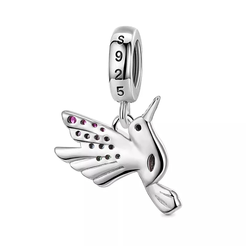 Charm Dije Plata 925 Pajaro Colibri Multicolor - Imagen 2