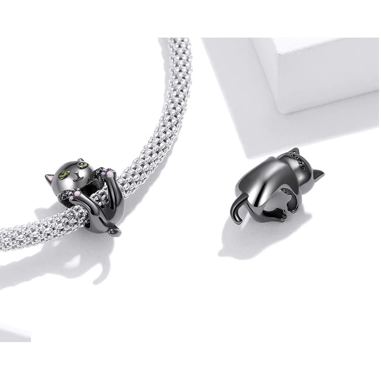 Charm Dije Plata 925 Gato Negro Colgante - Imagen 2