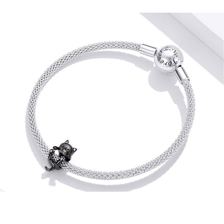 Charm Dije Plata 925 Gato Negro Colgante - Imagen 3