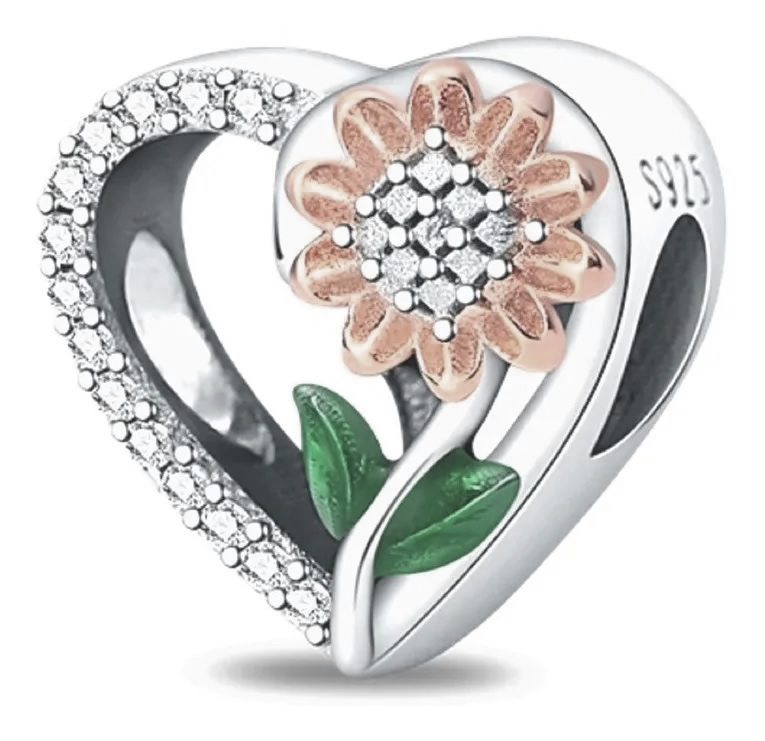 Charm Dije Plata 925 Corazon Girasol