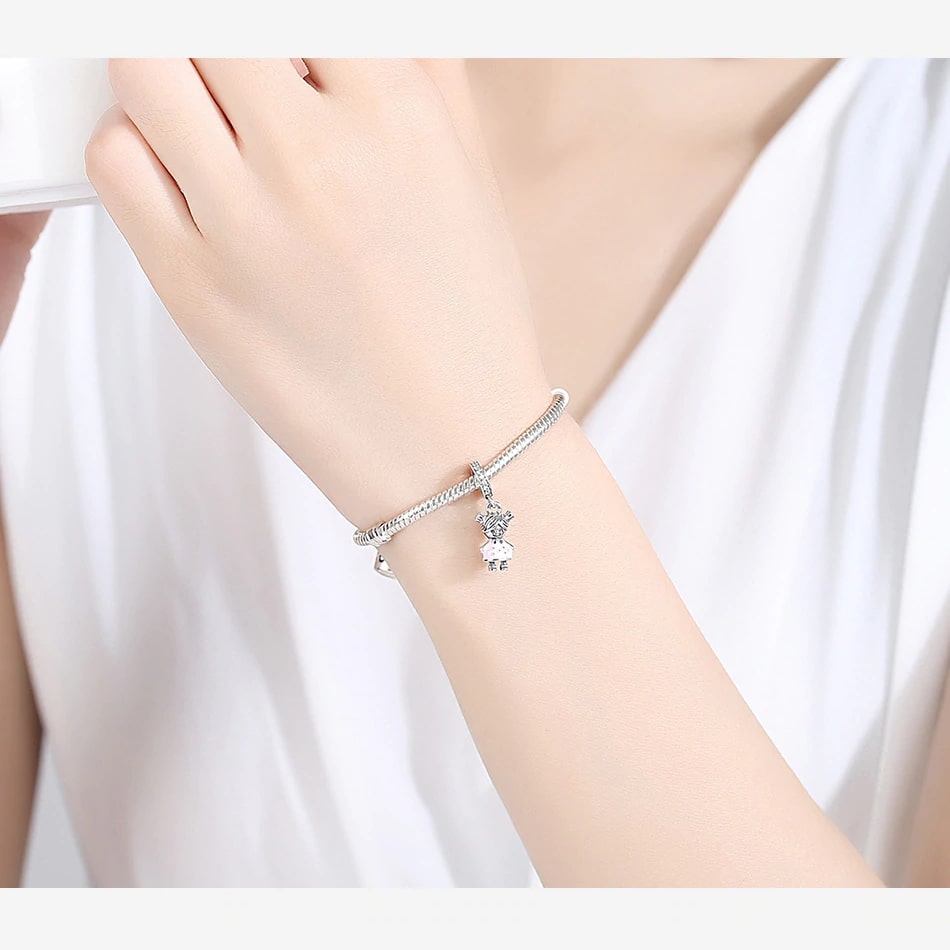 Charm Dije Plata 925 Niña Hija Rosa - Imagen 3