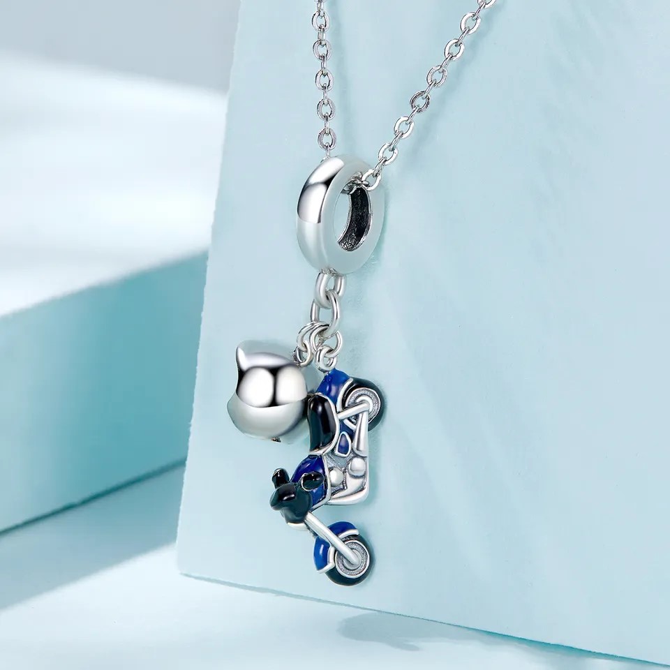 Charm Dije Plata 925 Moto Azul y Casco - Imagen 3