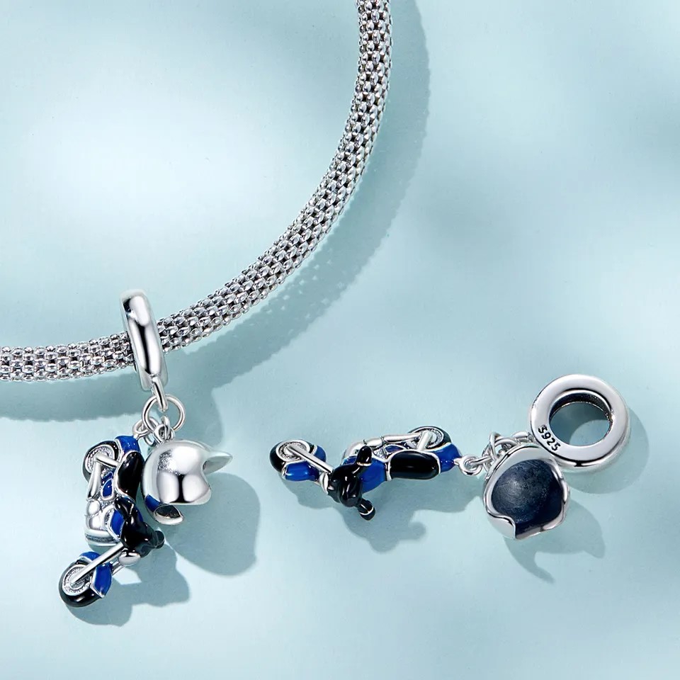 Charm Dije Plata 925 Moto Azul y Casco - Imagen 4